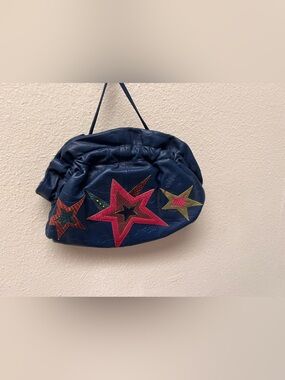 Navy Star-Appliqué Wristlet Clutch - Bold Multicolor Accent